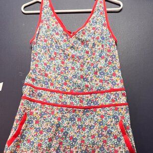 Spicy Green Mango Cotton Floral Sleeveless Dress Size Small